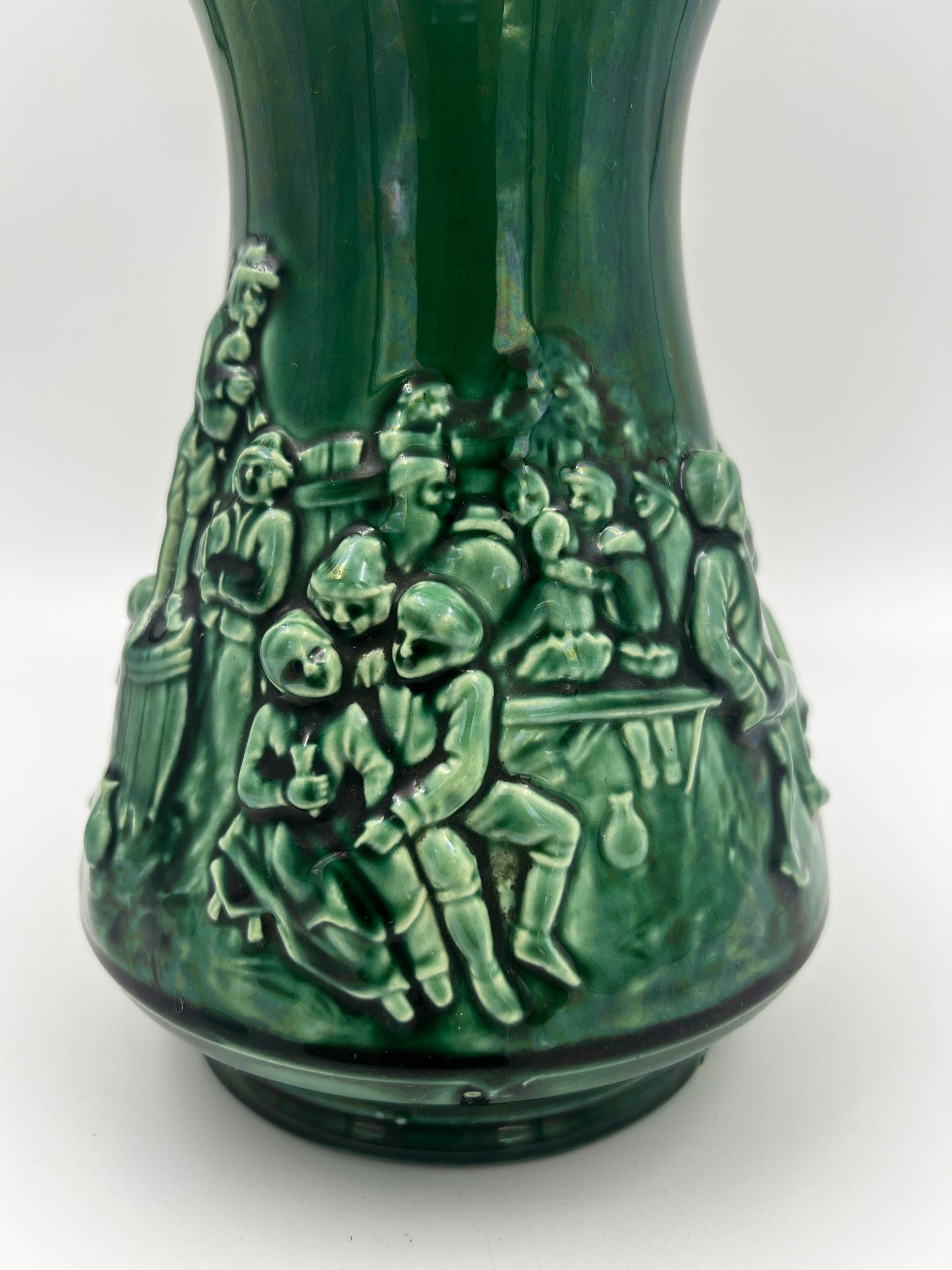 French Sarreguemines Majolica Green Pitcher C. 1900