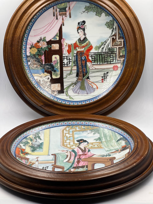 Two Imperial Jingdezhen Porcelain Beauties of the Red Mansion Plate, Hsi-Feng and Hsi-Chun - Royaltreasuryhouse