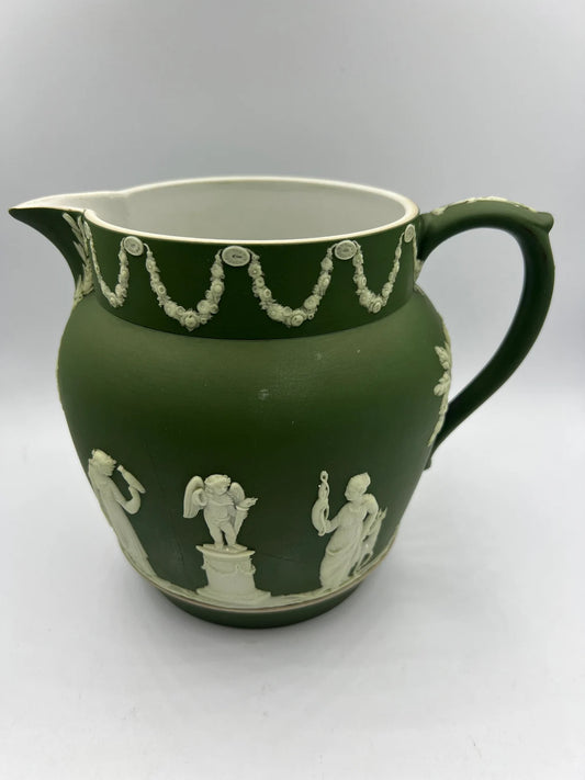 Rare! Wedgwood Pitcher Jasperware Dark Green Antique 6" Serveware Collectible Handle, over 100 years old