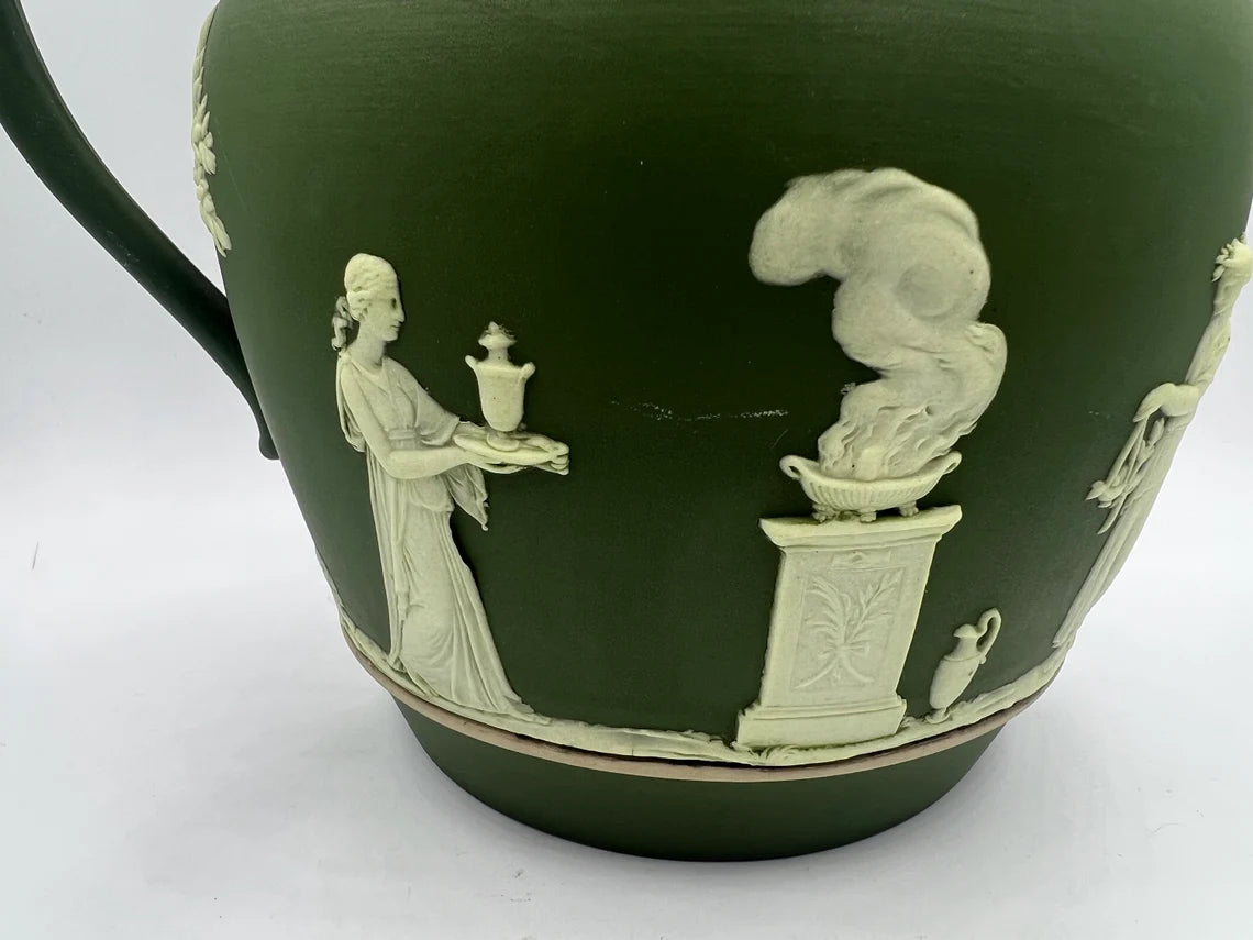 Rare! Wedgwood Pitcher Jasperware Dark Green Antique 6" Serveware Collectible Handle, over 100 years old - Royaltreasuryhouse