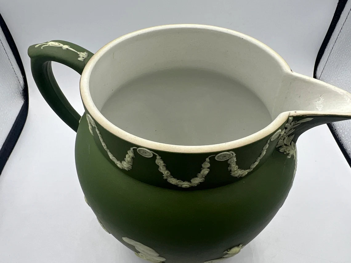 Rare! Wedgwood Pitcher Jasperware Dark Green Antique 6" Serveware Collectible Handle, over 100 years old - Royaltreasuryhouse