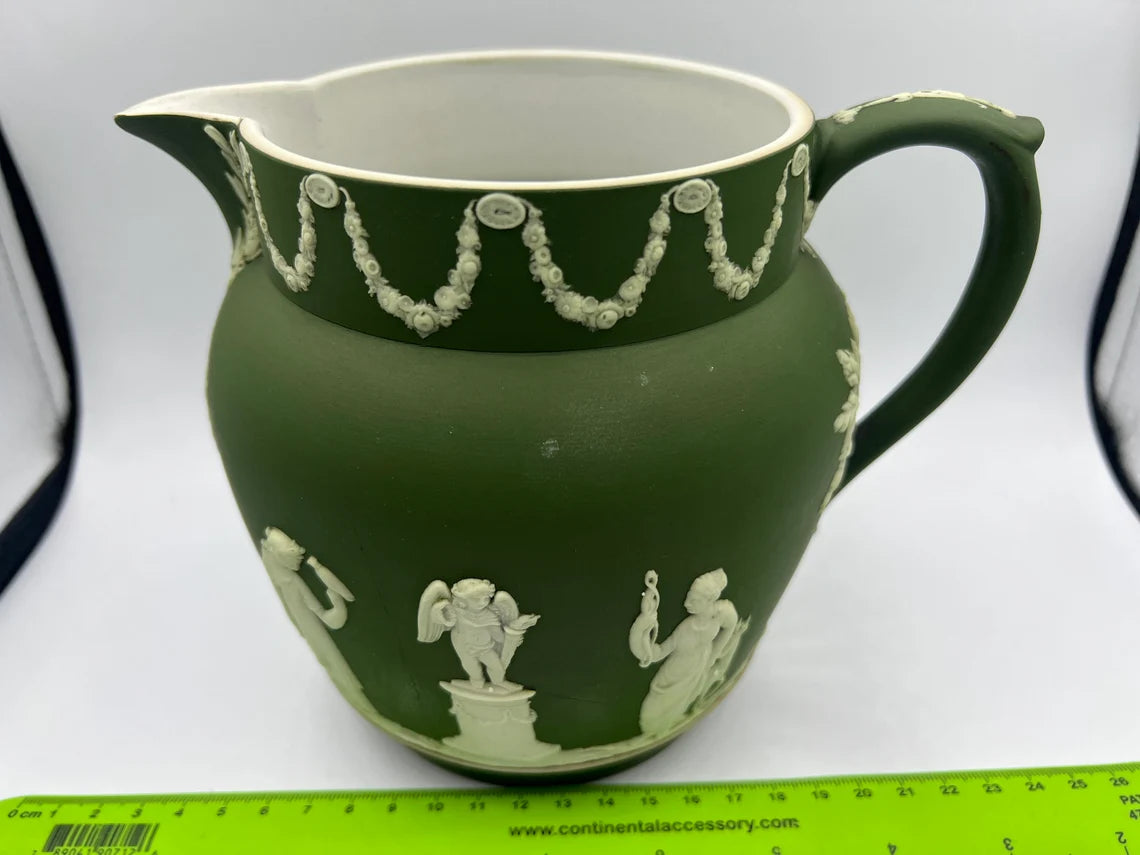 Rare! Wedgwood Pitcher Jasperware Dark Green Antique 6" Serveware Collectible Handle, over 100 years old - Royaltreasuryhouse