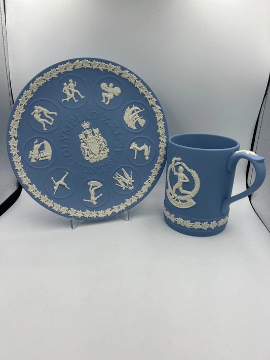 Vintage 1976 Wedgwood Blue Olympiad XXI Olympics Tankard Mug and 1976 plate