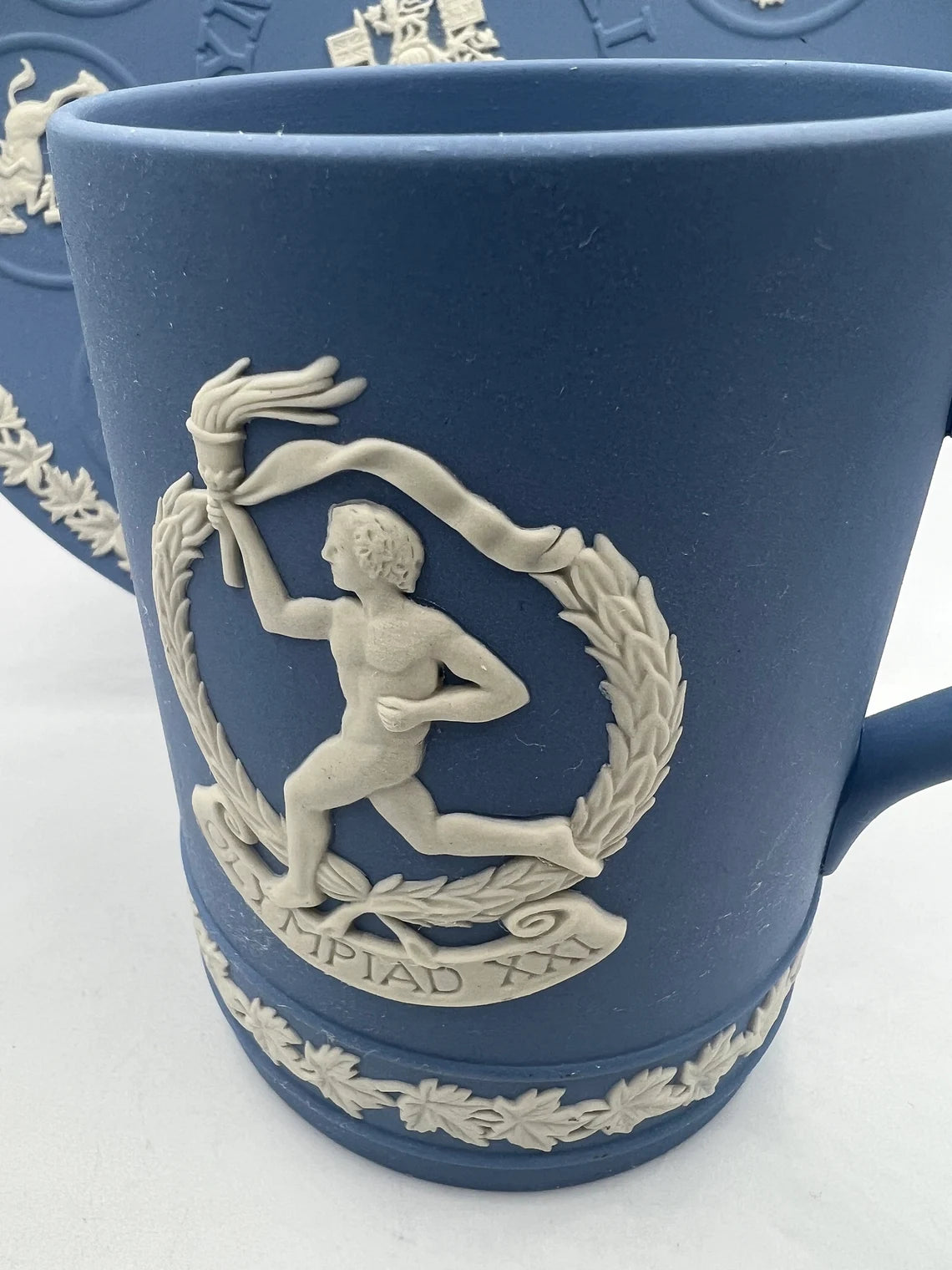 Vintage 1976 Wedgwood Blue Olympiad XXI Olympics Tankard Mug and 1976 plate