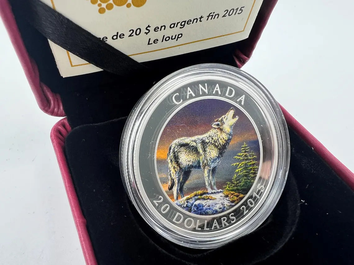 2015 Canada 20 dollar Fine Silver Howling Wolf Coin