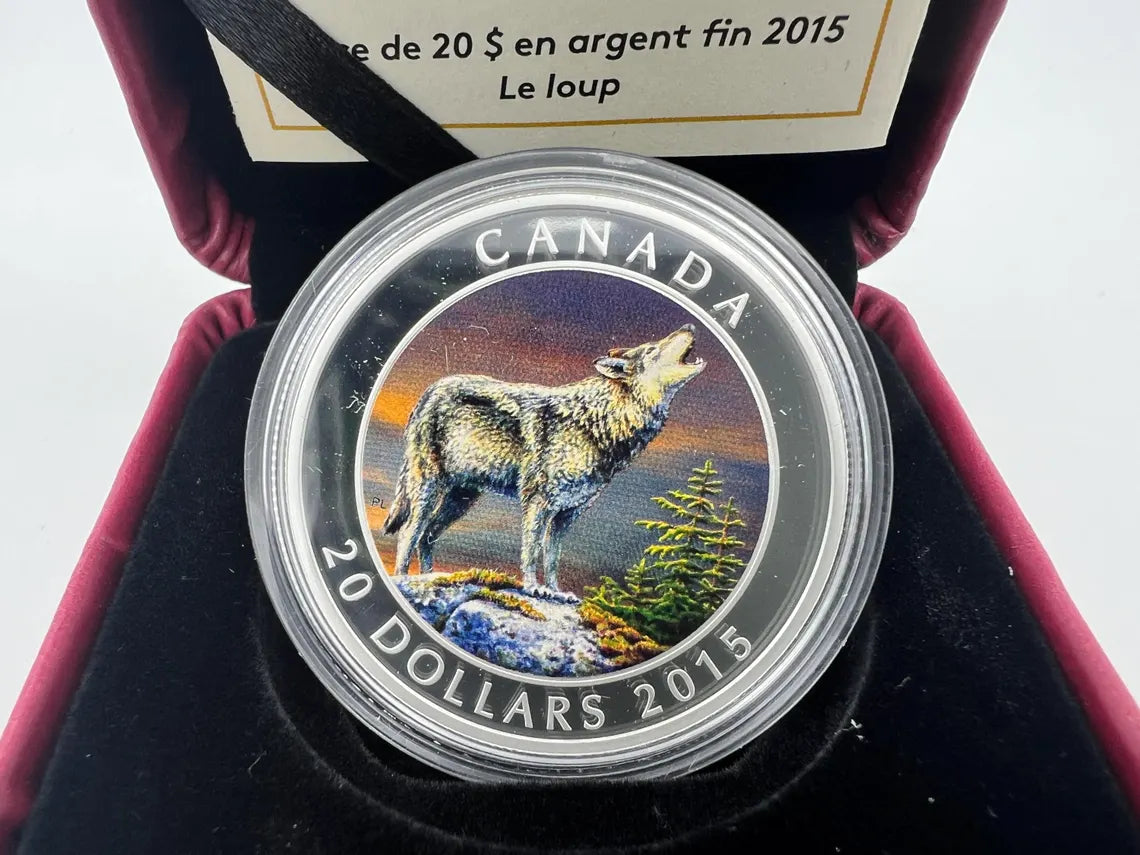 2015 Canada 20 dollar Fine Silver Howling Wolf Coin