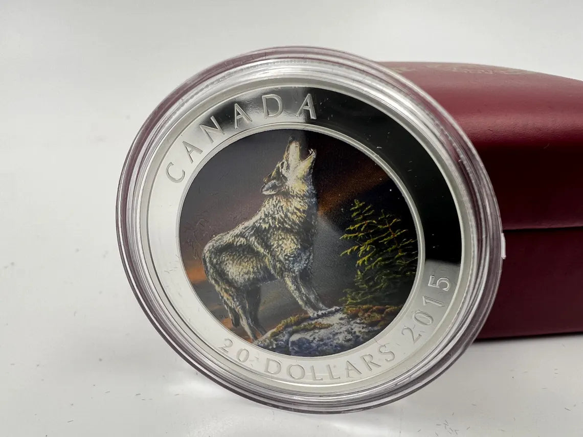 2015 Canada 20 dollar Fine Silver Howling Wolf Coin