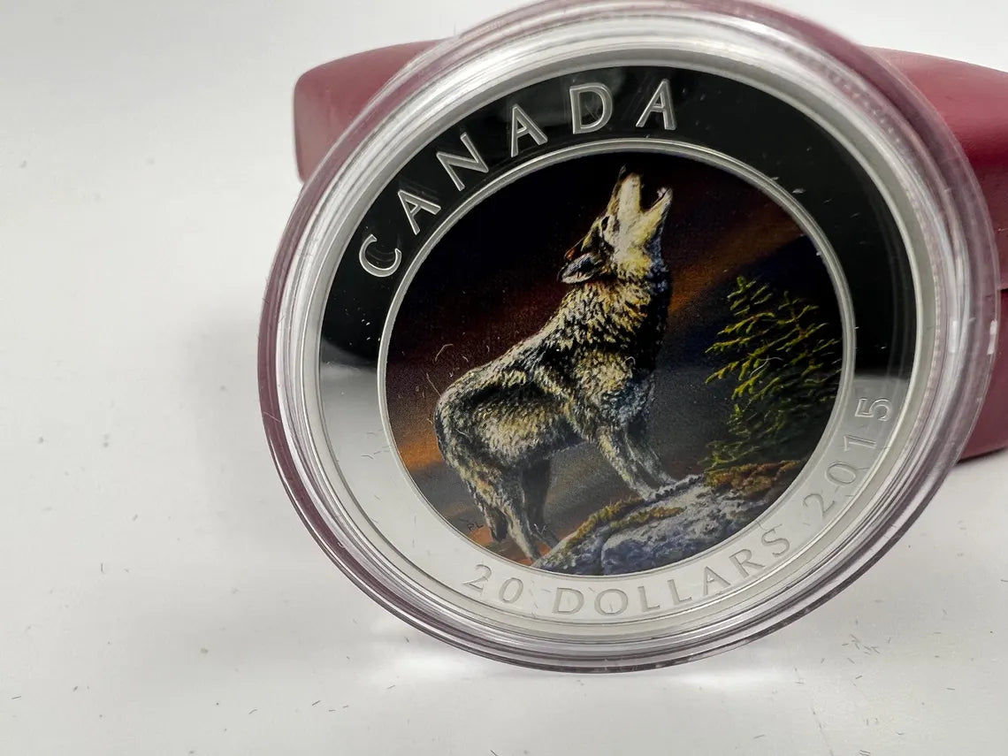 2015 Canada 20 dollar Fine Silver Howling Wolf Coin