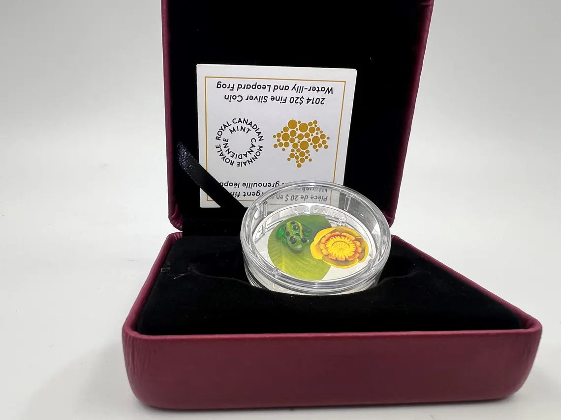 2014 20 dollar Water-Lily And Venetian Glass Leopard Frog - Pure Silver Coin