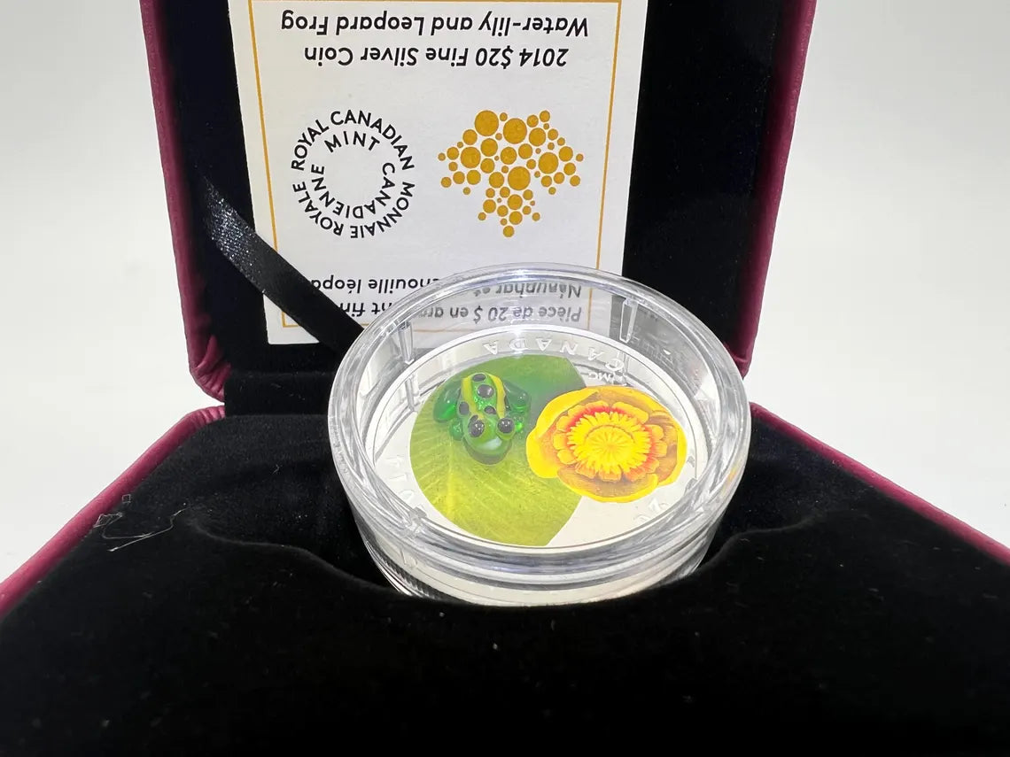 2014 20 dollar Water-Lily And Venetian Glass Leopard Frog - Pure Silver Coin