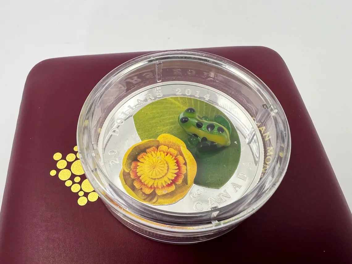 2014 20 dollar Water-Lily And Venetian Glass Leopard Frog - Pure Silver Coin