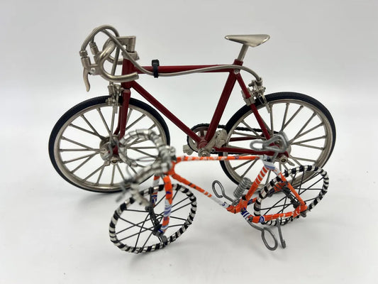 Pair of miniature model racing Bicycles. one Mini"10 Speed" model with rubber wheels and kickstand.