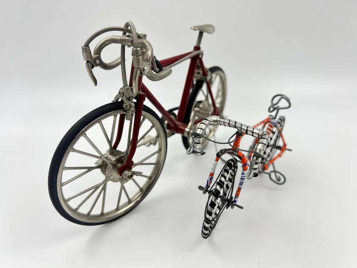 Pair of miniature model racing Bicycles. one Mini"10 Speed" model with rubber wheels and kickstand.