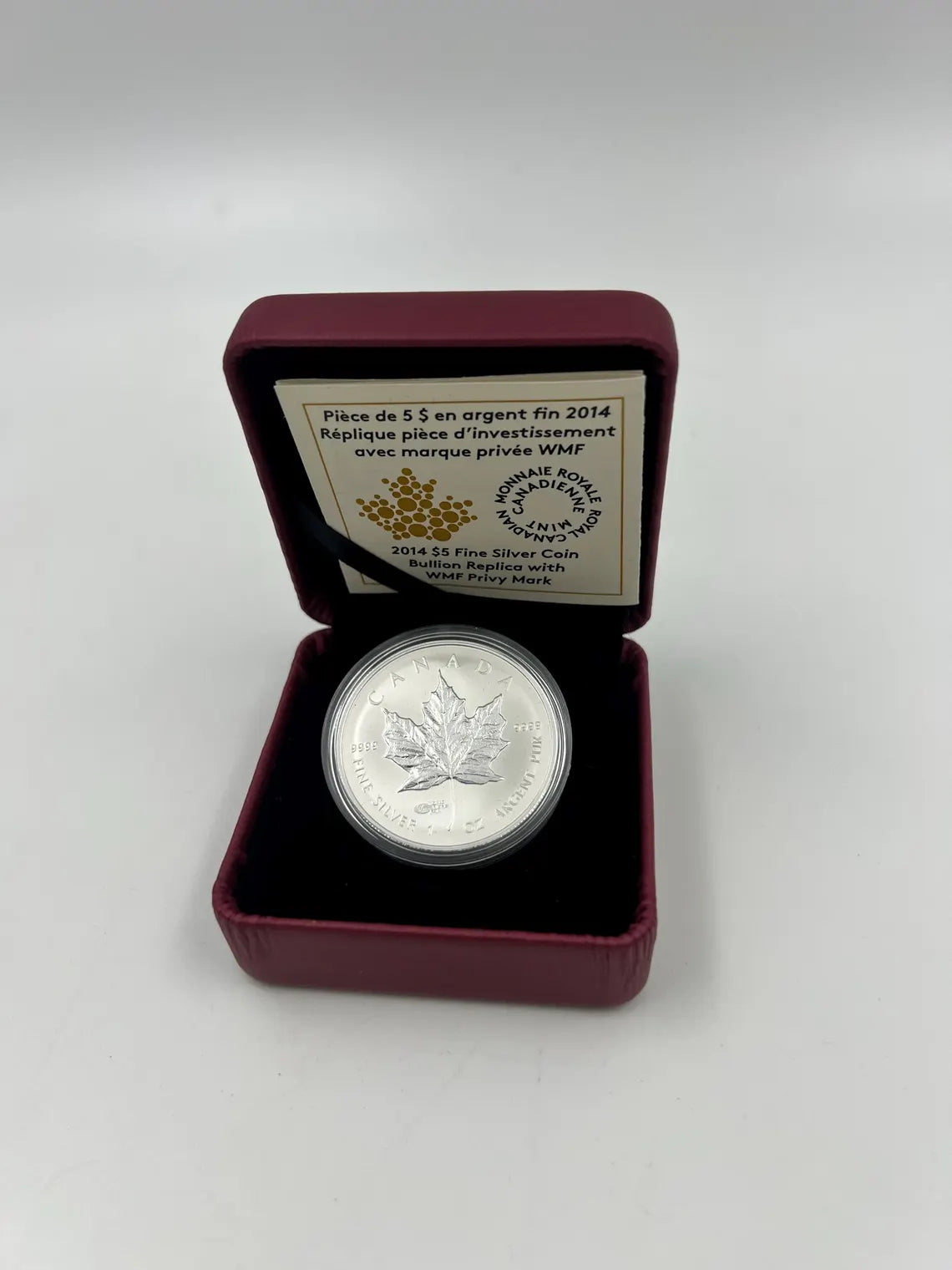 2014 - 5 dollar - 1 oz. Fine Silver Coin - Silver Maple Leaf World Money Fair Privy Mark