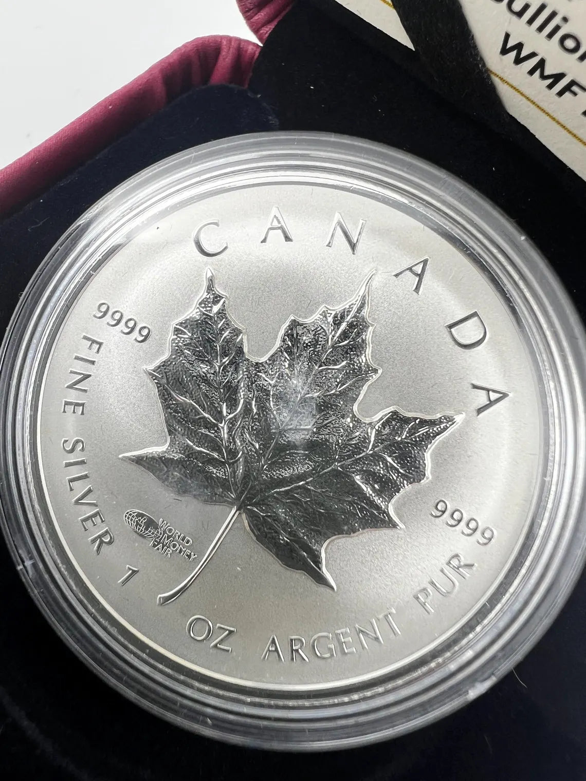 2014 - 5 dollar - 1 oz. Fine Silver Coin - Silver Maple Leaf World Money Fair Privy Mark