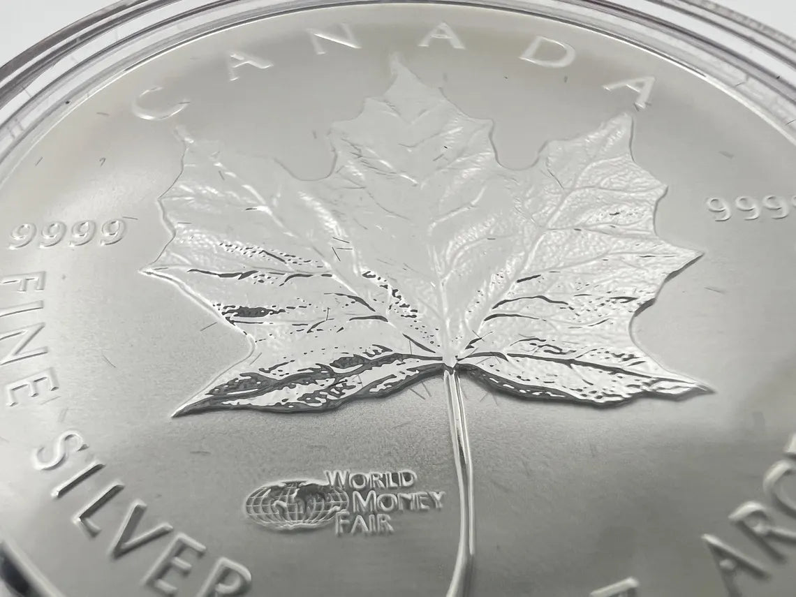 2014 - 5 dollar - 1 oz. Fine Silver Coin - Silver Maple Leaf World Money Fair Privy Mark