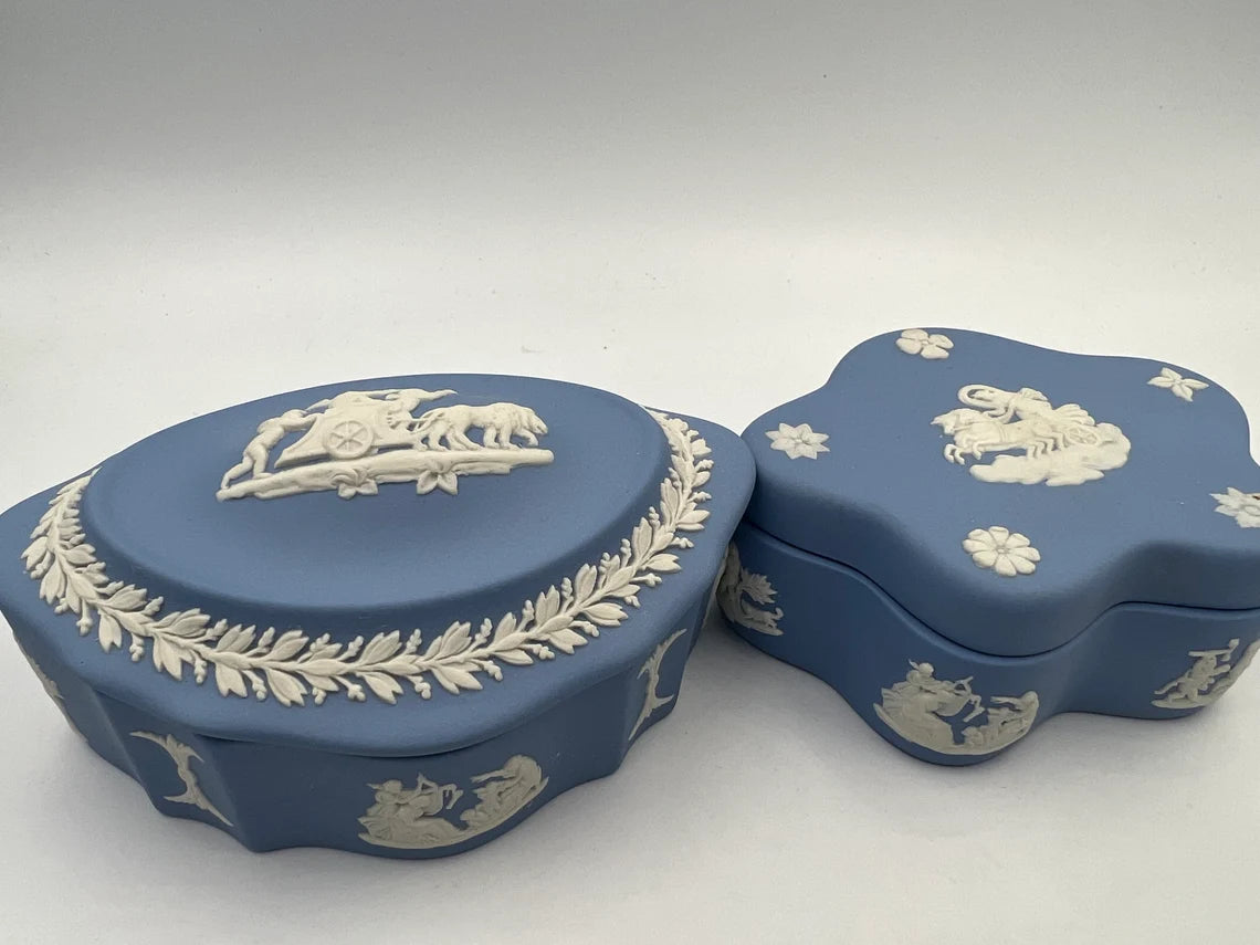 Pair of Wedgwood Jasperware Blue Trinket Boxes - Royaltreasuryhouse