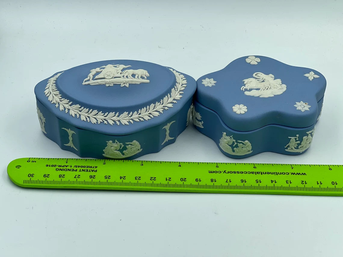 Pair of Wedgwood Jasperware Blue Trinket Boxes - Royaltreasuryhouse