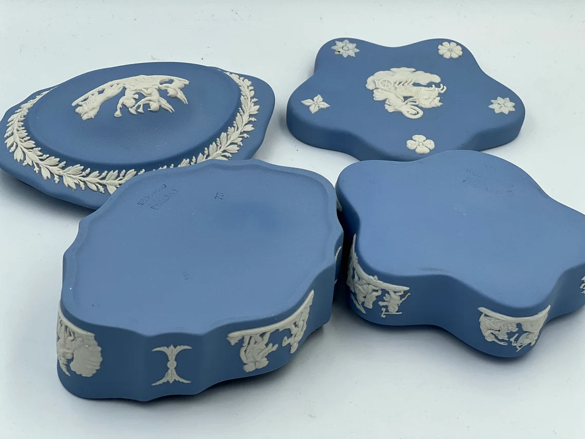 Pair of Wedgwood Jasperware Blue Trinket Boxes - Royaltreasuryhouse