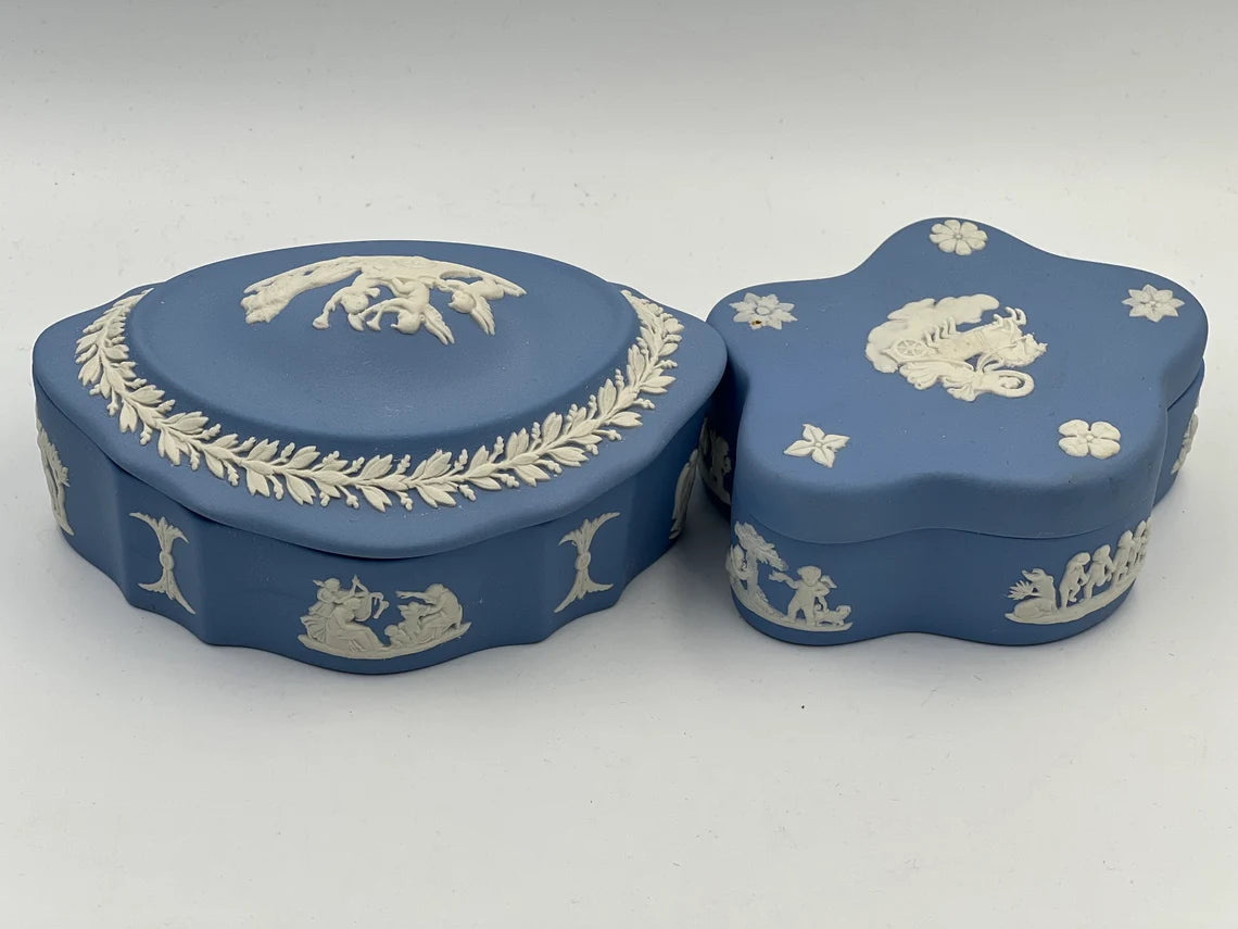 Pair of Wedgwood Jasperware Blue Trinket Boxes - Royaltreasuryhouse