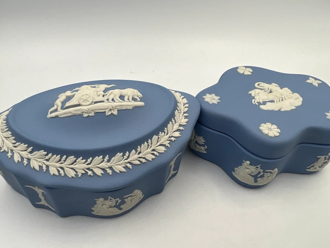 Pair of Wedgwood Jasperware Blue Trinket Boxes - Royaltreasuryhouse