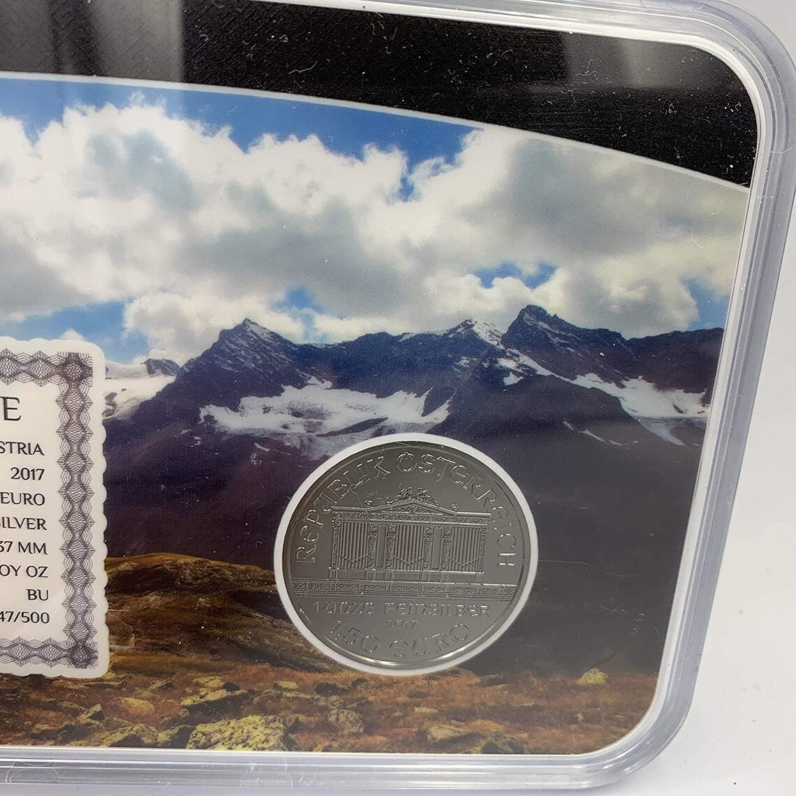 Austria 1.5 Euro 2017 '1oz .999 Silver Philharmonic Holo & Ruthenium Plated with display case - Royaltreasuryhouse