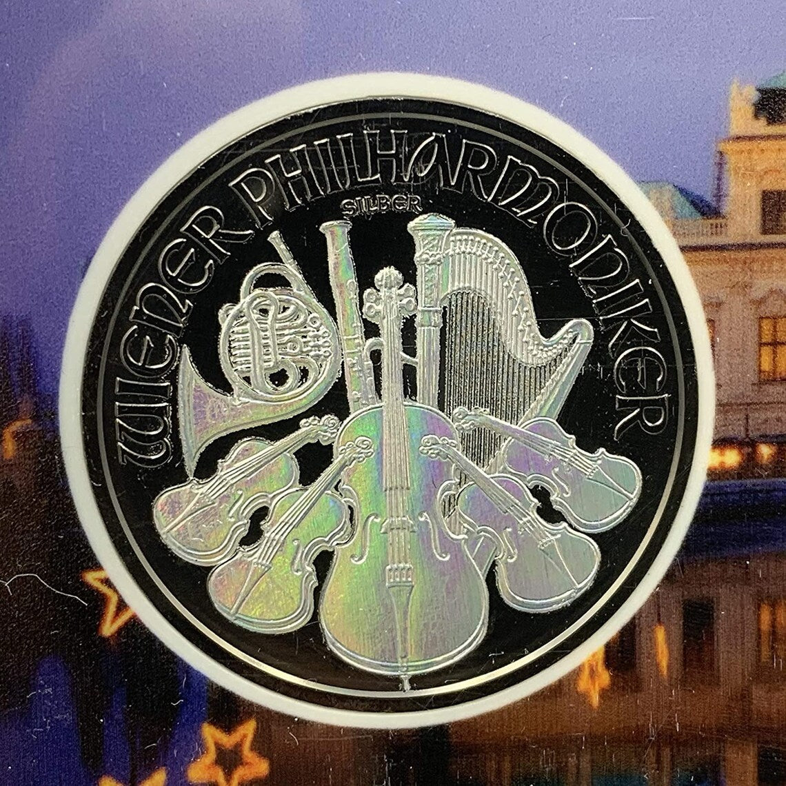 Austria 1.5 Euro 2017 '1oz .999 Silver Philharmonic Holo & Ruthenium Plated with display case - Royaltreasuryhouse