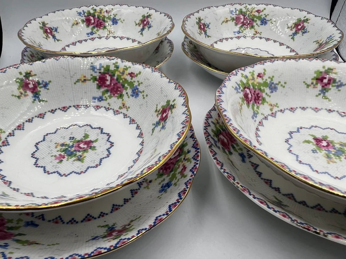 Vintage Royal Albert "Petite Point China" Bone China Set of Four 5.25 inch Bowl and plate - Royaltreasuryhouse