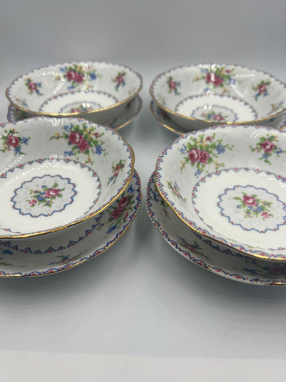 Vintage Royal Albert "Petite Point China" Bone China Set of Four 5.25 inch Bowl and plate - Royaltreasuryhouse