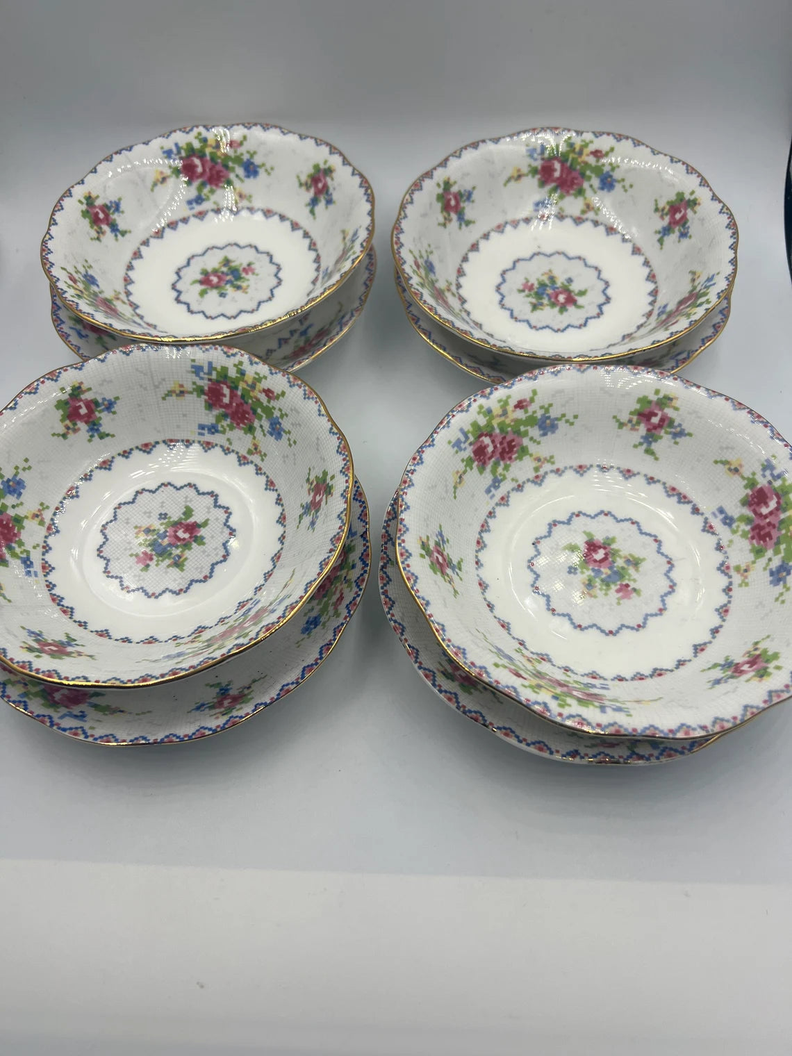 Vintage Royal Albert "Petite Point China" Bone China Set of Four 5.25 inch Bowl and plate - Royaltreasuryhouse