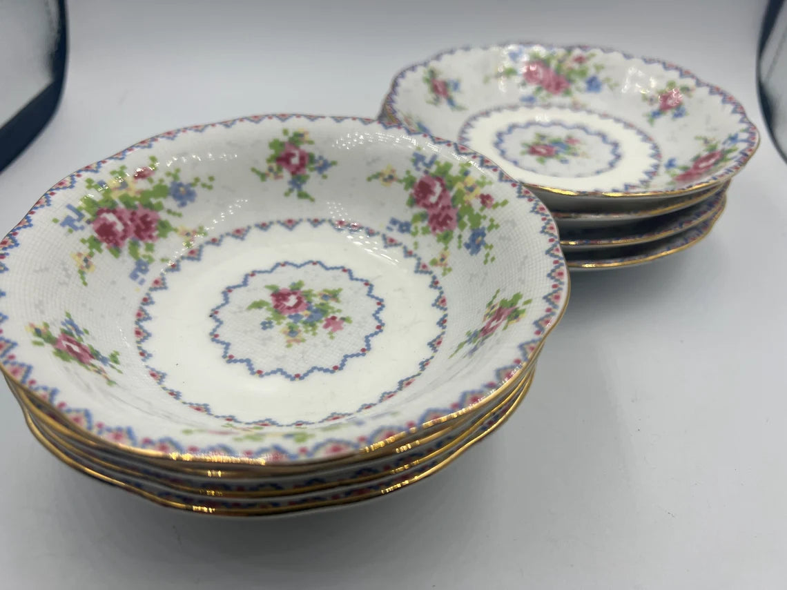 Vintage Royal Albert "Petite Point China" Bone China Set of Four 5.25 inch Bowl and plate - Royaltreasuryhouse