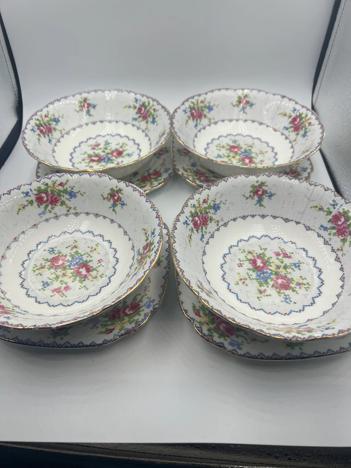 Vintage Royal Albert "Petite Point China" Bone China Set of Four 6 inch Bowl and plate - Royaltreasuryhouse