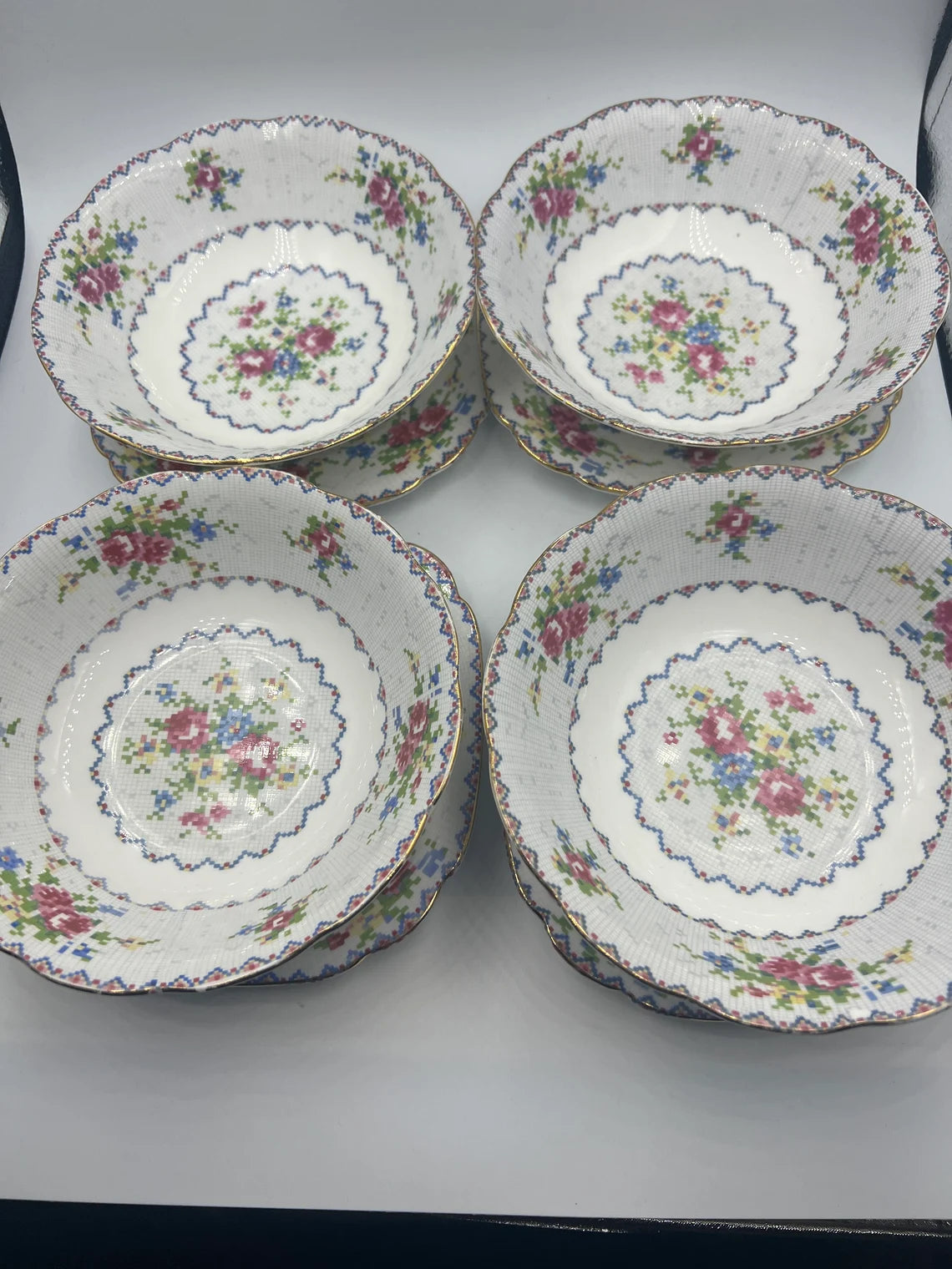 Vintage Royal Albert "Petite Point China" Bone China Set of Four 6 inch Bowl and plate - Royaltreasuryhouse