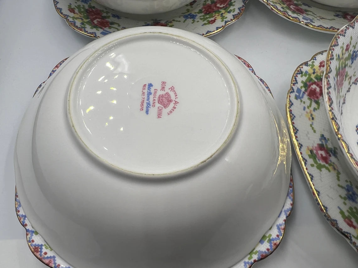 Vintage Royal Albert "Petite Point China" Bone China Set of Four 6 inch Bowl and plate - Royaltreasuryhouse