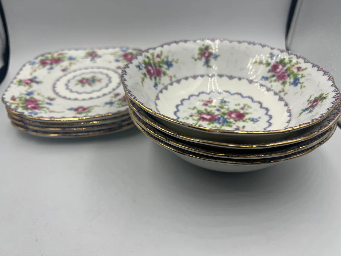 Vintage Royal Albert "Petite Point China" Bone China Set of Four 6 inch Bowl and plate - Royaltreasuryhouse