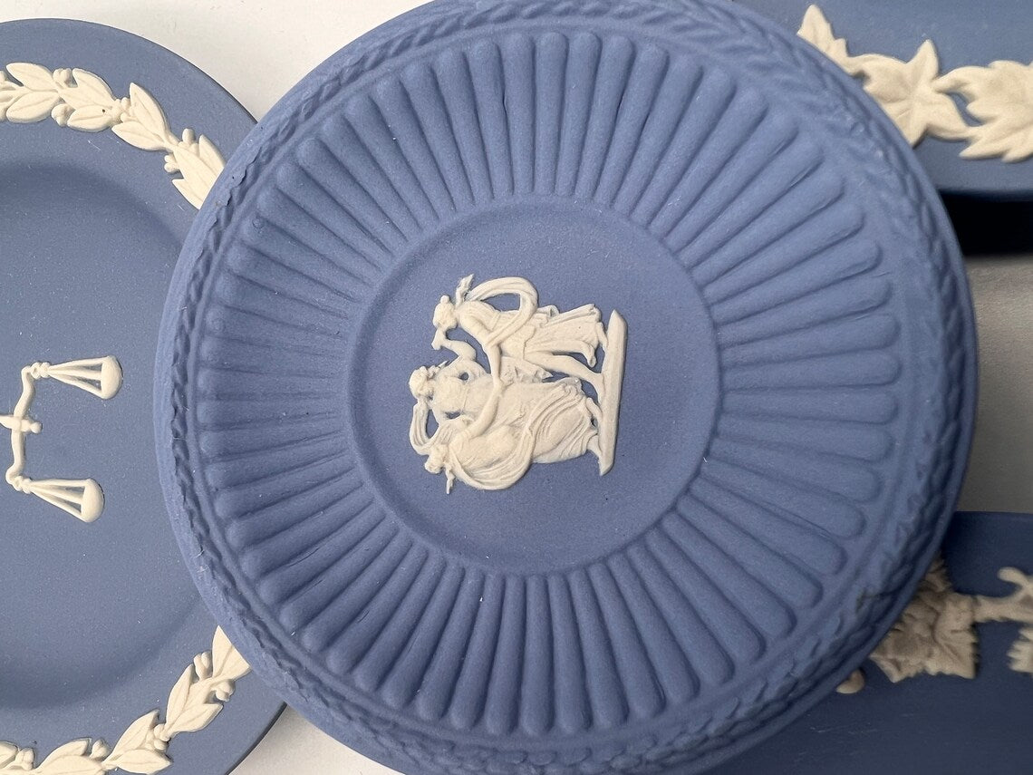 Wedgwood blue Jasperware Unusual Little Pin Dishes - Royaltreasuryhouse