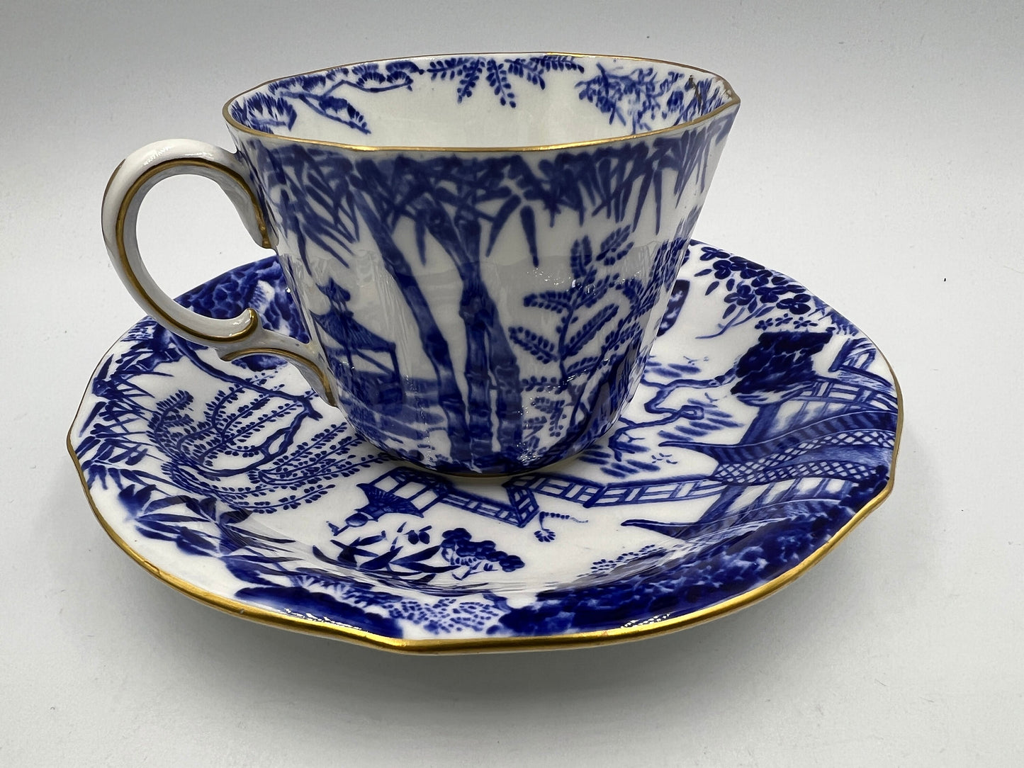 Royal Crown Derby Mikado Blue Oriental Tea Cup and Saucer Set - Royaltreasuryhouse