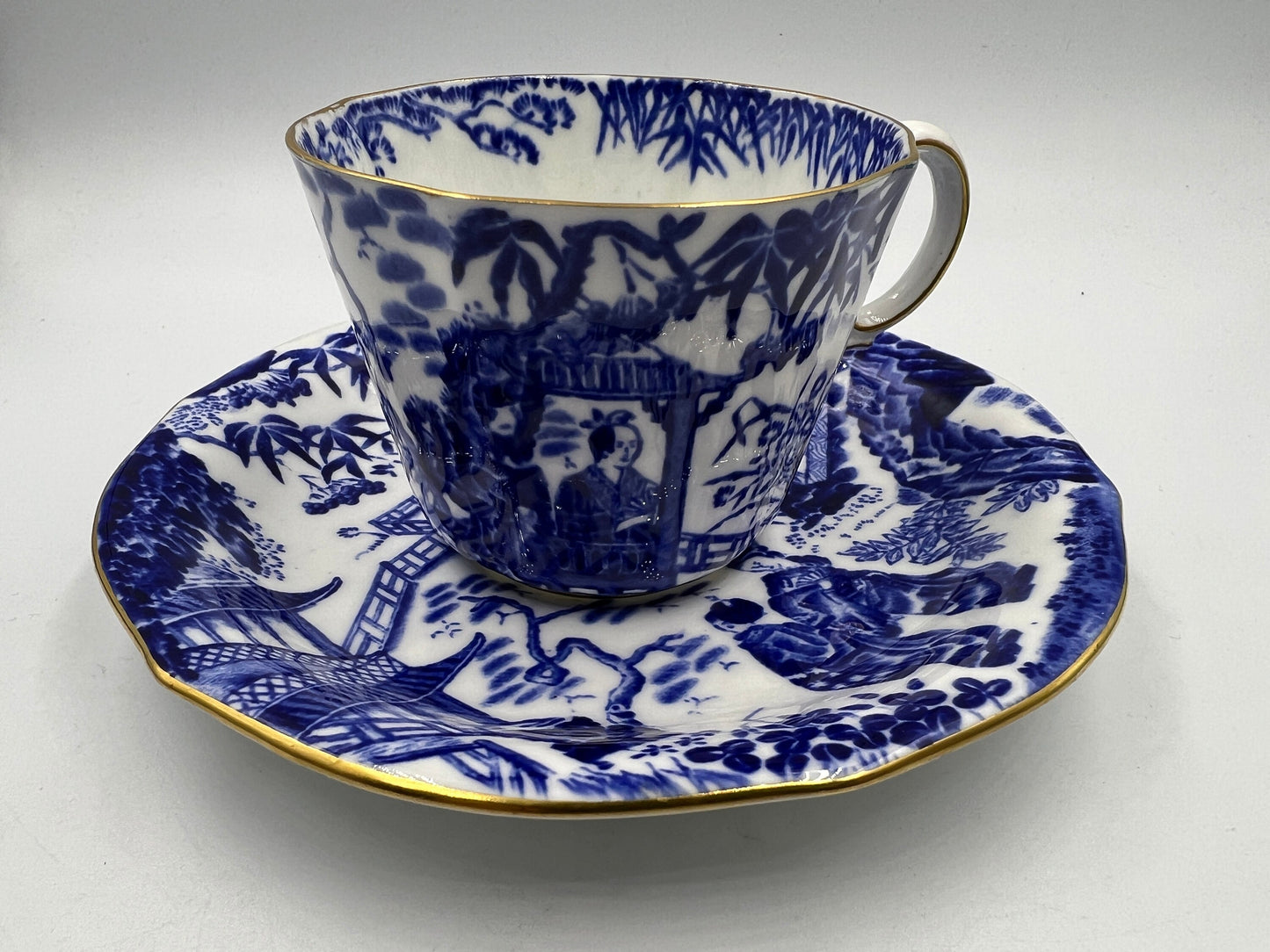 Royal Crown Derby Mikado Blue Oriental Tea Cup and Saucer Set - Royaltreasuryhouse