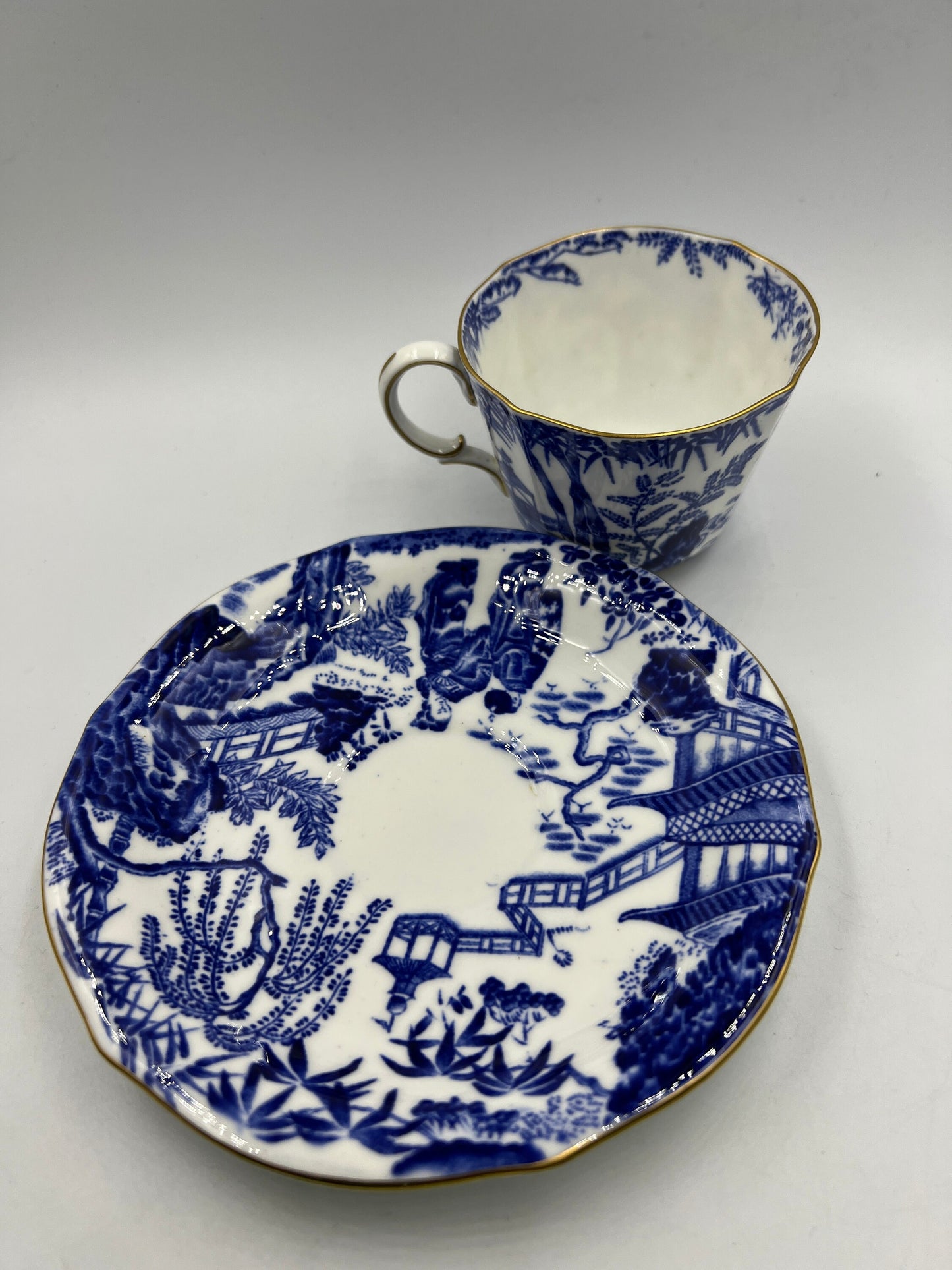 Royal Crown Derby Mikado Blue Oriental Tea Cup and Saucer Set - Royaltreasuryhouse