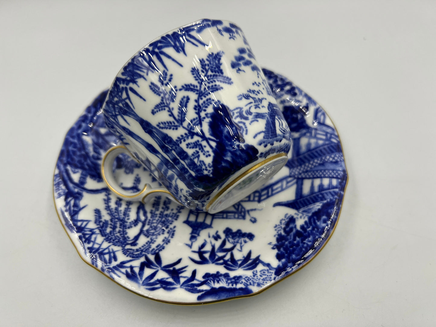 Royal Crown Derby Mikado Blue Oriental Tea Cup and Saucer Set - Royaltreasuryhouse