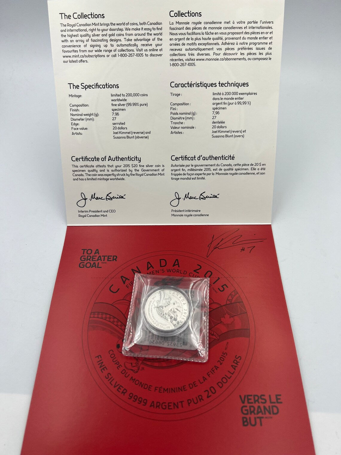 2015 Canadian 20 for 20 FIFA Women's World Cup Fine Silver Coin signed by Canada #7 forward Rhian Wilkinson - Royaltreasuryhouse