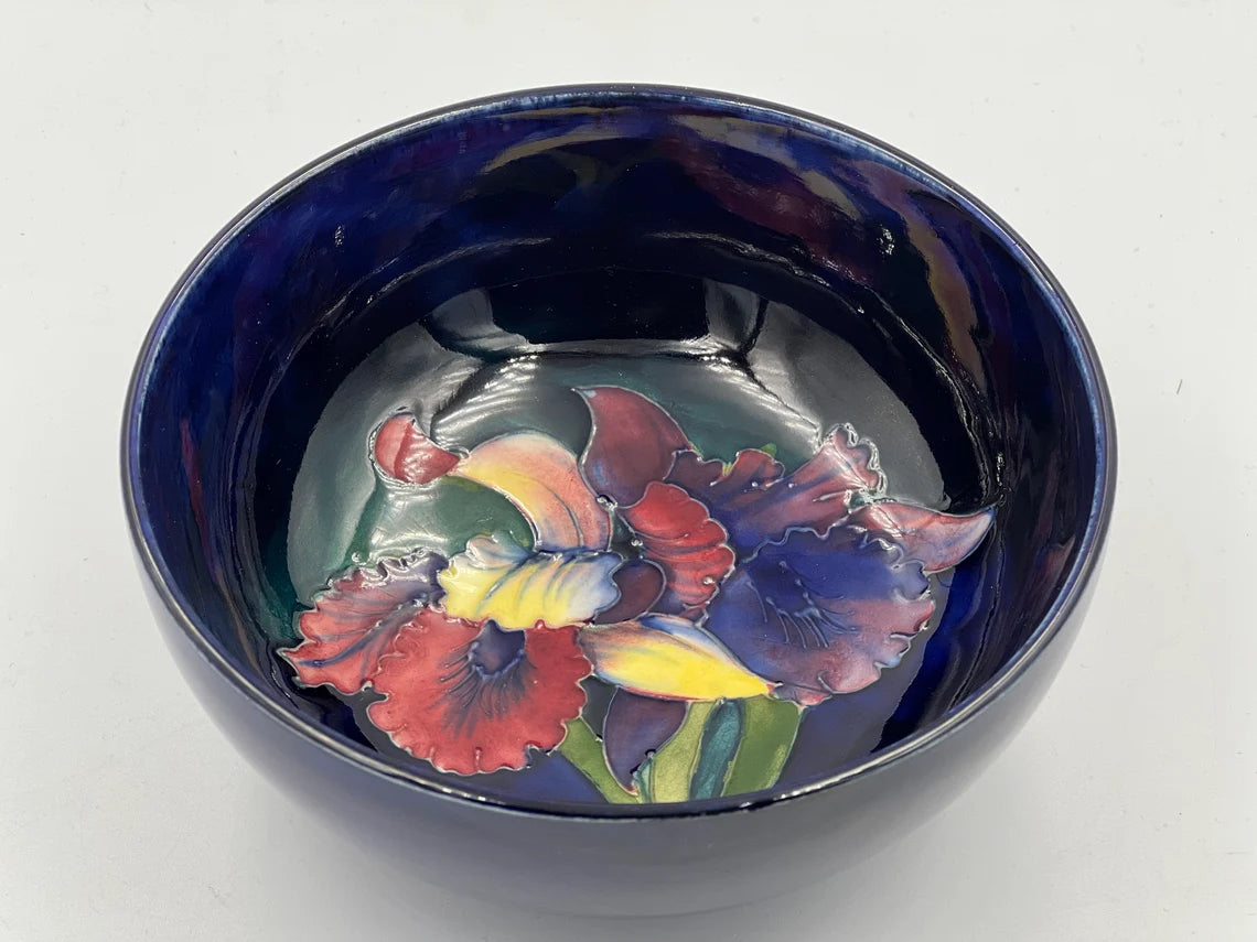 MOORCROFT 5.5 Inch Diameter Bowl Flower On Cobalt Blue Ground - Royaltreasuryhouse