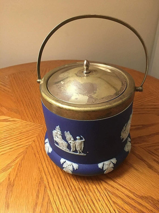 Wedgwood Cobalt blue dip jasper biscuit barrel - Royaltreasuryhouse