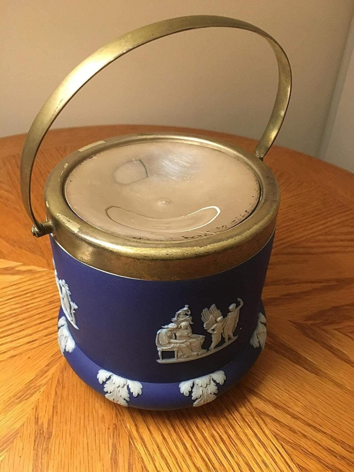 Wedgwood Cobalt blue dip jasper biscuit barrel - Royaltreasuryhouse