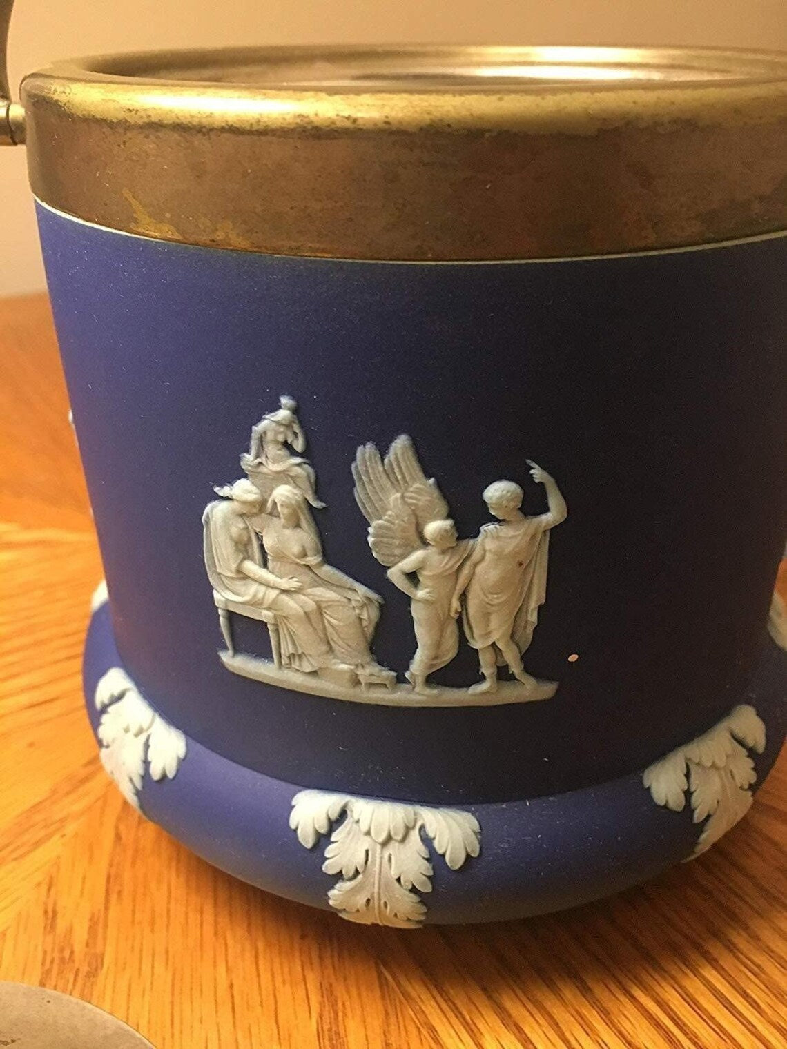 Wedgwood Cobalt blue dip jasper biscuit barrel - Royaltreasuryhouse