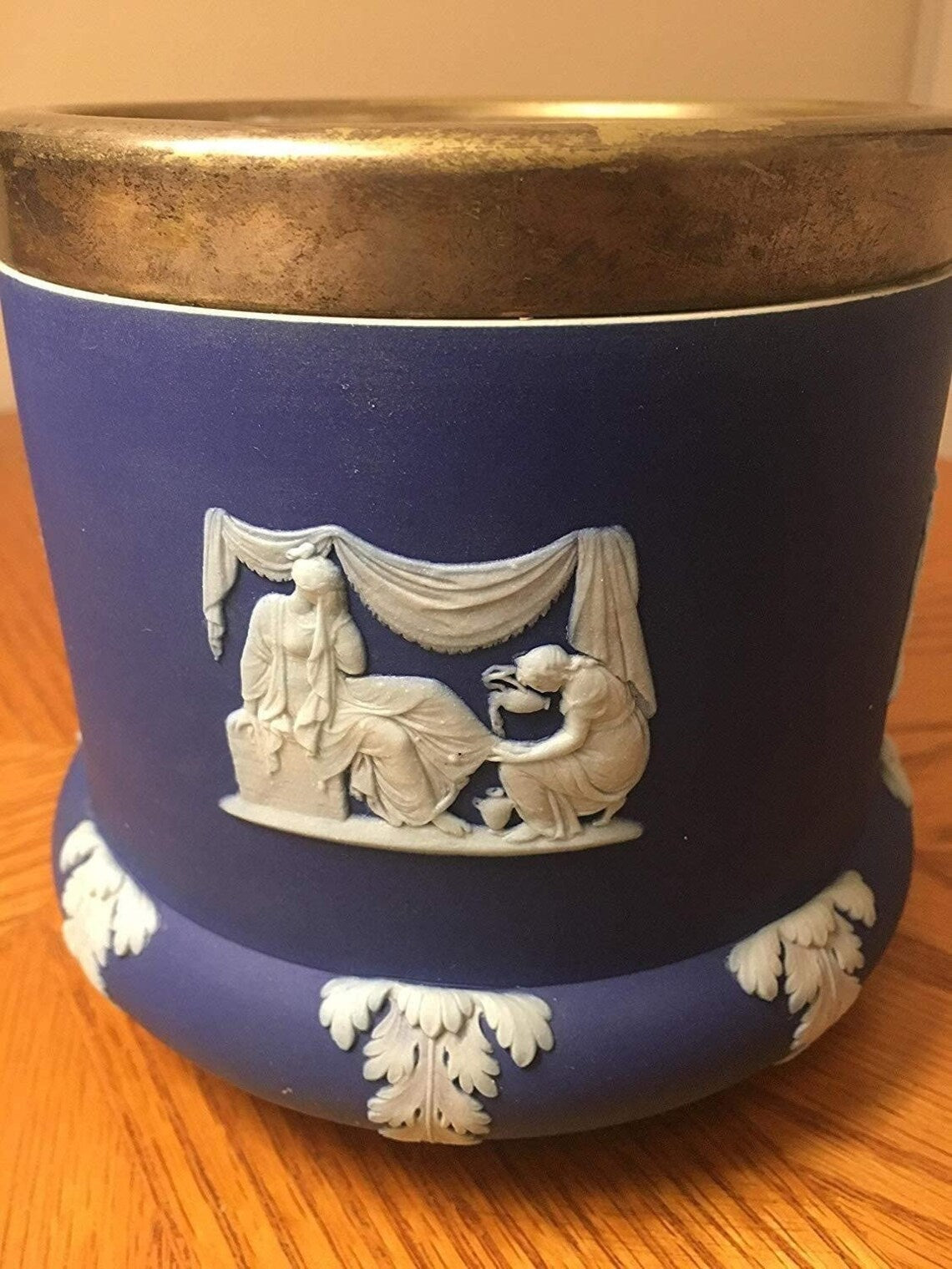 Wedgwood Cobalt blue dip jasper biscuit barrel - Royaltreasuryhouse