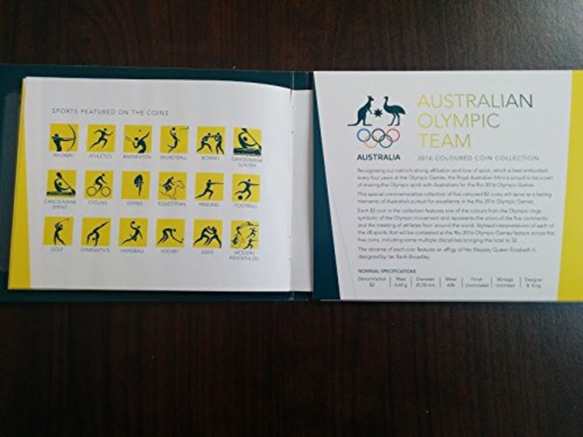 AU 2016 RIO Olympic Games Coloured Five Coin Collection Folder Australian Olympic Team Mint State - Royaltreasuryhouse