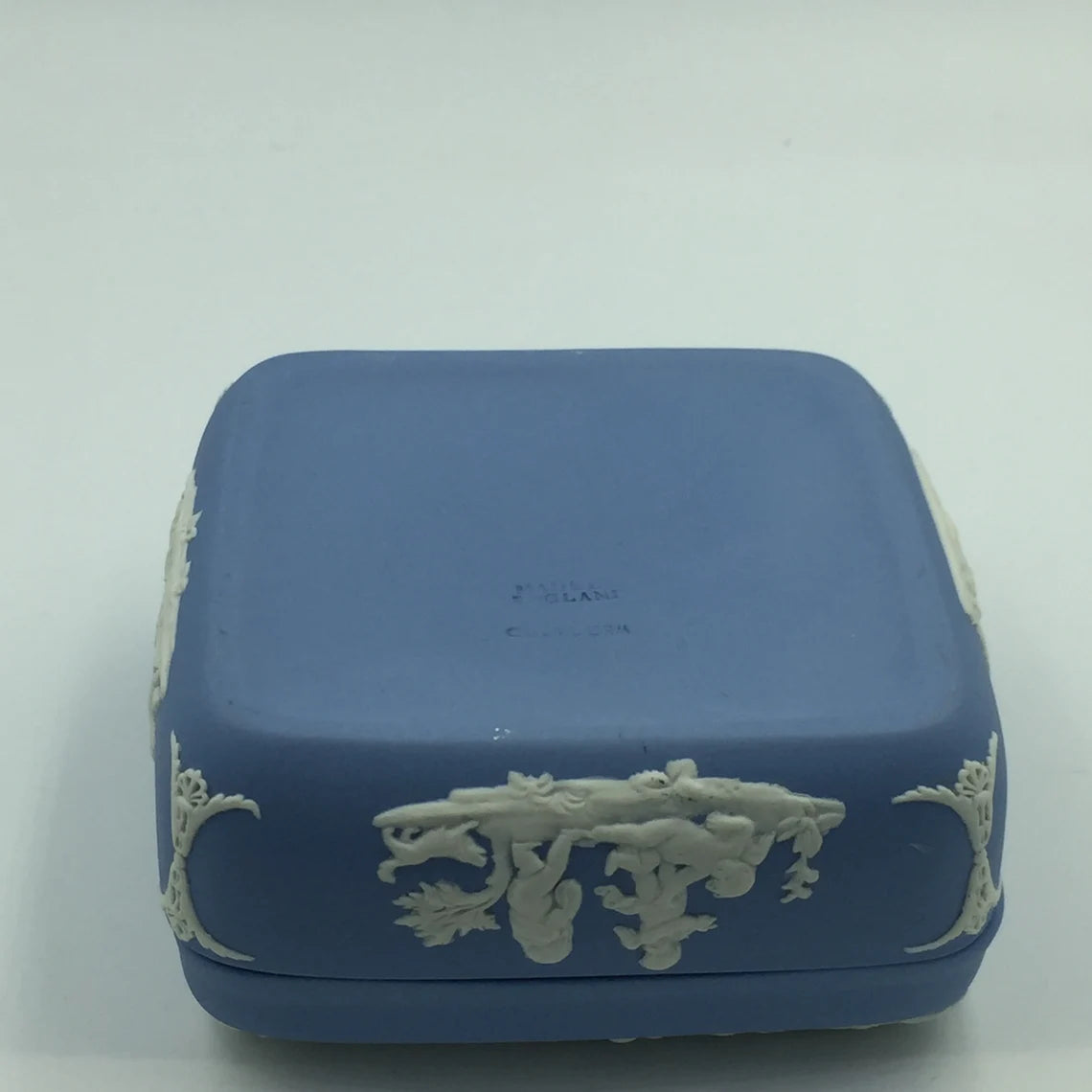 Wedgwood Blue Jasperware Blue Square Shape Lidded Trinket/ Jewellery Box. - Royaltreasuryhouse