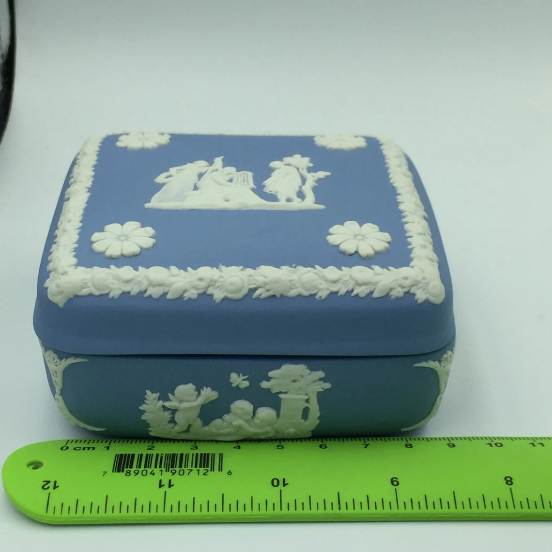 Wedgwood Blue Jasperware Blue Square Shape Lidded Trinket/ Jewellery Box. - Royaltreasuryhouse