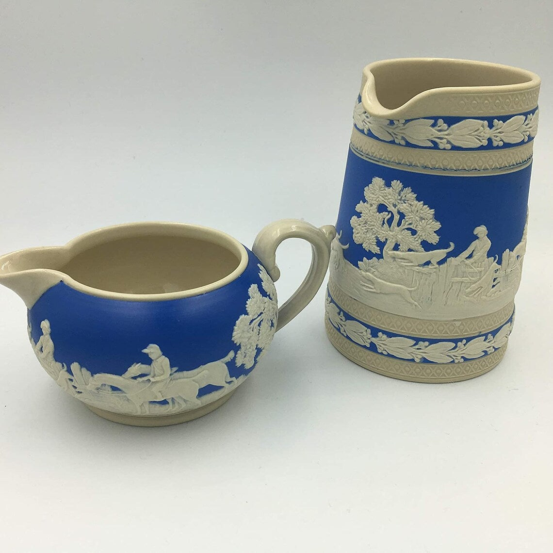 COPELAND SPODE JASPER Hunting Scene Jug And Creamer - Royaltreasuryhouse